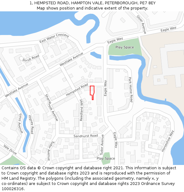 1, HEMPSTED ROAD, HAMPTON VALE, PETERBOROUGH, PE7 8EY: Location map and indicative extent of plot