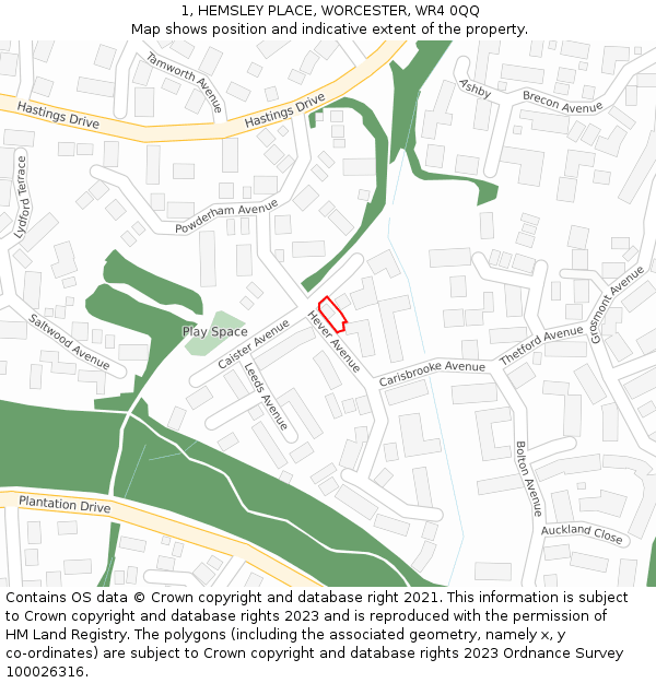 1, HEMSLEY PLACE, WORCESTER, WR4 0QQ: Location map and indicative extent of plot