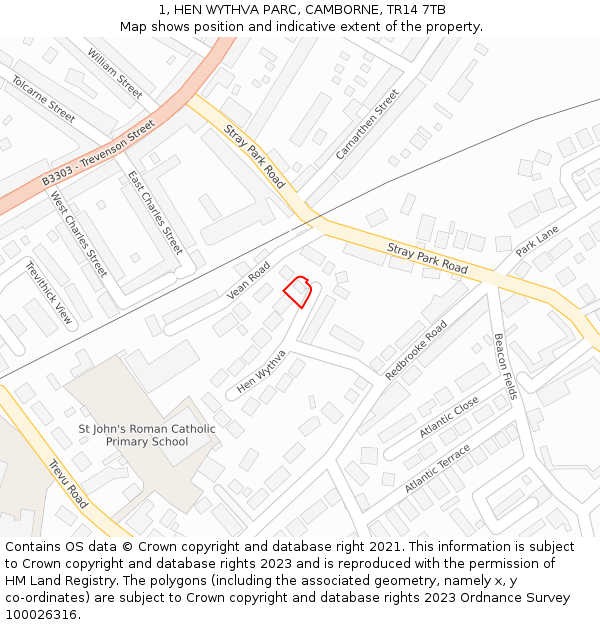 1, HEN WYTHVA PARC, CAMBORNE, TR14 7TB: Location map and indicative extent of plot