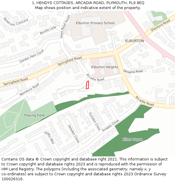 1, HENDYS COTTAGES, ARCADIA ROAD, PLYMOUTH, PL9 8EQ: Location map and indicative extent of plot