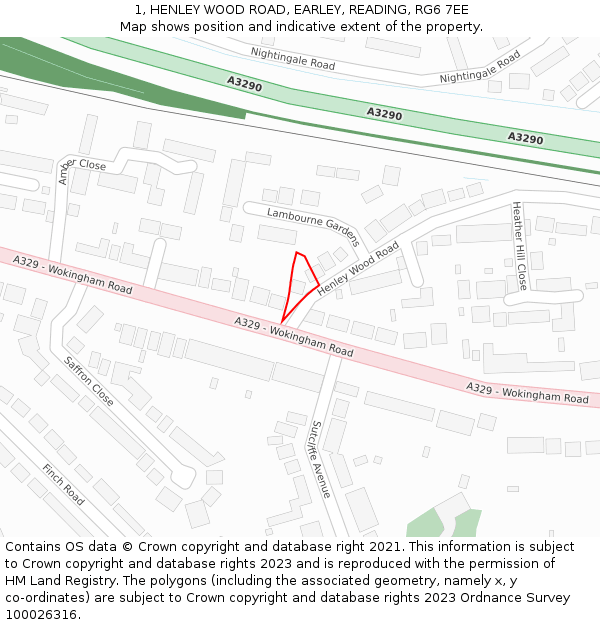 1, HENLEY WOOD ROAD, EARLEY, READING, RG6 7EE: Location map and indicative extent of plot