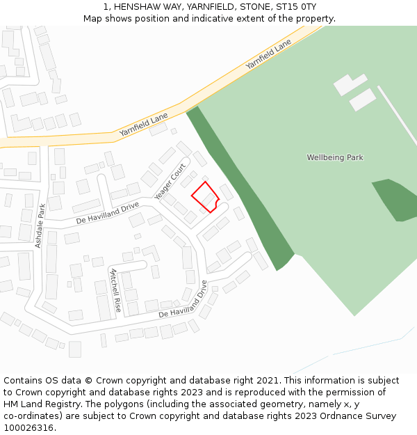 1, HENSHAW WAY, YARNFIELD, STONE, ST15 0TY: Location map and indicative extent of plot