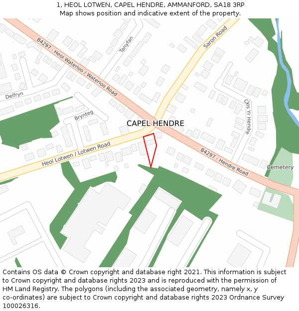 1, HEOL LOTWEN, CAPEL HENDRE, AMMANFORD, SA18 3RP: Location map and indicative extent of plot