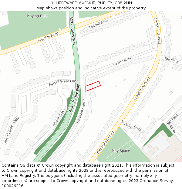 1, HEREWARD AVENUE, PURLEY, CR8 2NN: Location map and indicative extent of plot