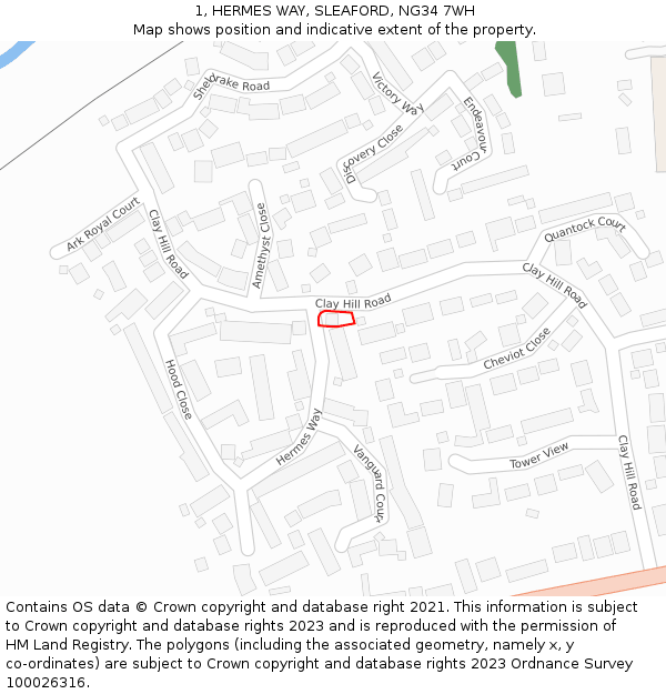 1, HERMES WAY, SLEAFORD, NG34 7WH: Location map and indicative extent of plot