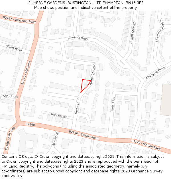 1, HERNE GARDENS, RUSTINGTON, LITTLEHAMPTON, BN16 3EF: Location map and indicative extent of plot