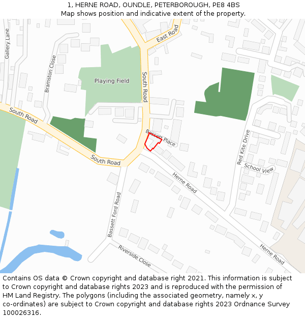 1, HERNE ROAD, OUNDLE, PETERBOROUGH, PE8 4BS: Location map and indicative extent of plot