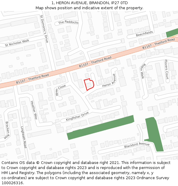 1, HERON AVENUE, BRANDON, IP27 0TD: Location map and indicative extent of plot