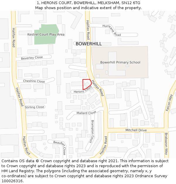 1, HERONS COURT, BOWERHILL, MELKSHAM, SN12 6TG: Location map and indicative extent of plot