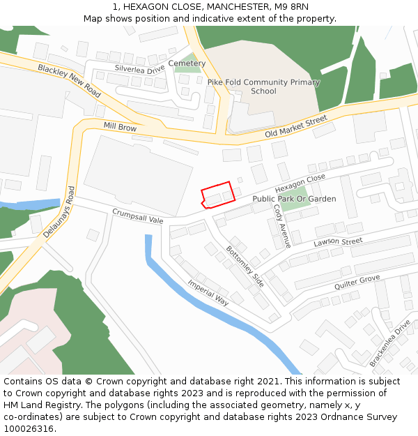 1, HEXAGON CLOSE, MANCHESTER, M9 8RN: Location map and indicative extent of plot