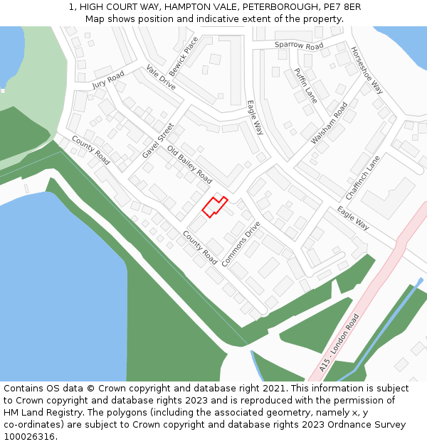 1, HIGH COURT WAY, HAMPTON VALE, PETERBOROUGH, PE7 8ER: Location map and indicative extent of plot