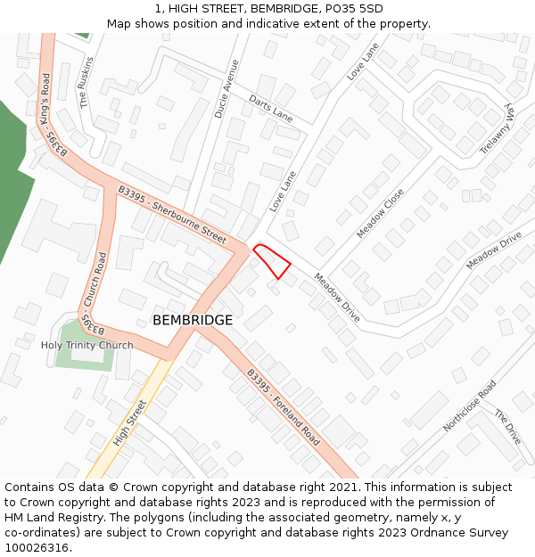 1, HIGH STREET, BEMBRIDGE, PO35 5SD: Location map and indicative extent of plot