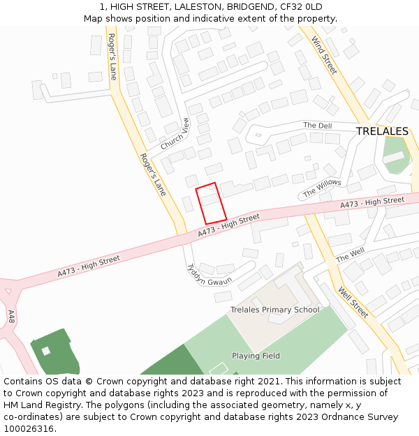 1, HIGH STREET, LALESTON, BRIDGEND, CF32 0LD: Location map and indicative extent of plot