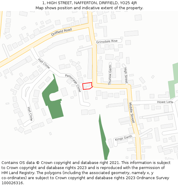 1, HIGH STREET, NAFFERTON, DRIFFIELD, YO25 4JR: Location map and indicative extent of plot