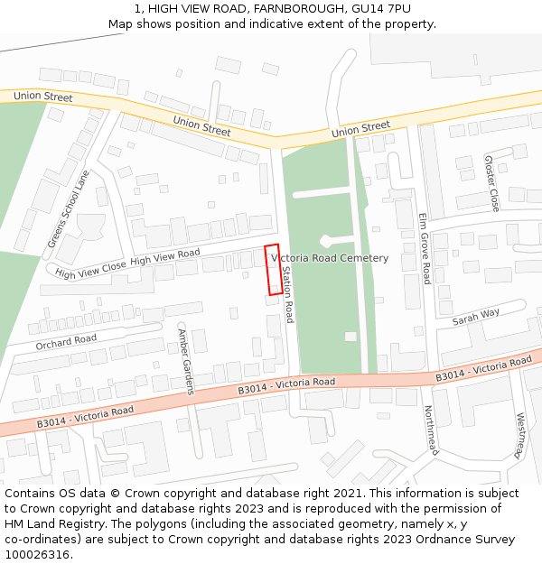1, HIGH VIEW ROAD, FARNBOROUGH, GU14 7PU: Location map and indicative extent of plot