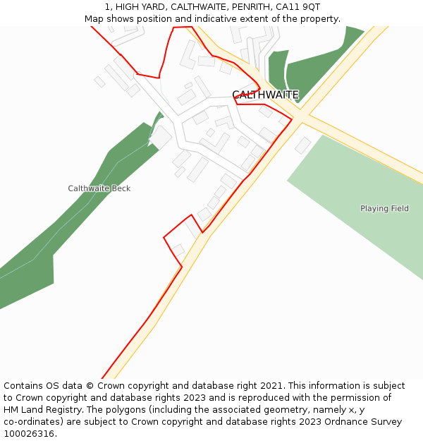 1, HIGH YARD, CALTHWAITE, PENRITH, CA11 9QT: Location map and indicative extent of plot