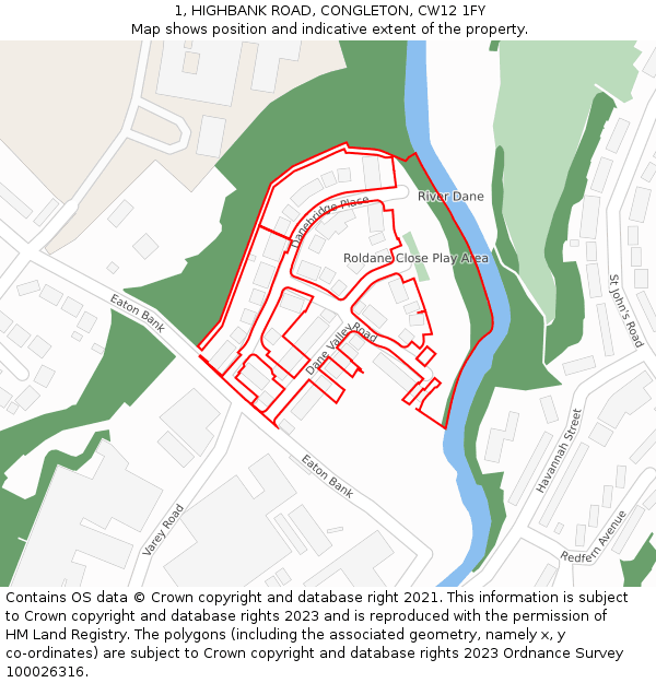 1, HIGHBANK ROAD, CONGLETON, CW12 1FY: Location map and indicative extent of plot