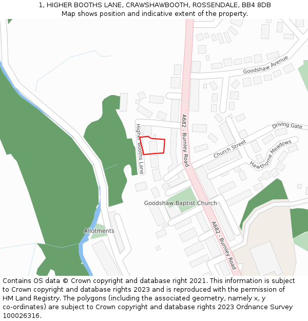 1, HIGHER BOOTHS LANE, CRAWSHAWBOOTH, ROSSENDALE, BB4 8DB: Location map and indicative extent of plot