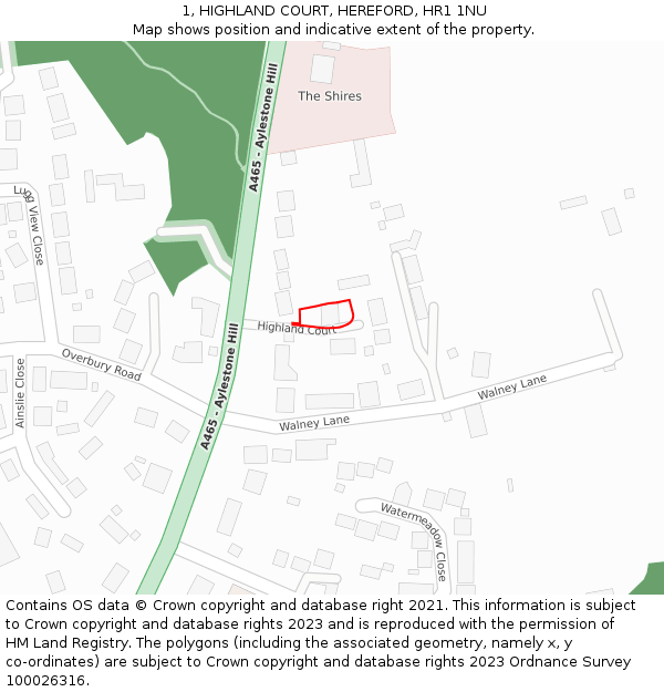 1, HIGHLAND COURT, HEREFORD, HR1 1NU: Location map and indicative extent of plot