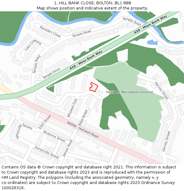1, HILL BANK CLOSE, BOLTON, BL1 8BB: Location map and indicative extent of plot