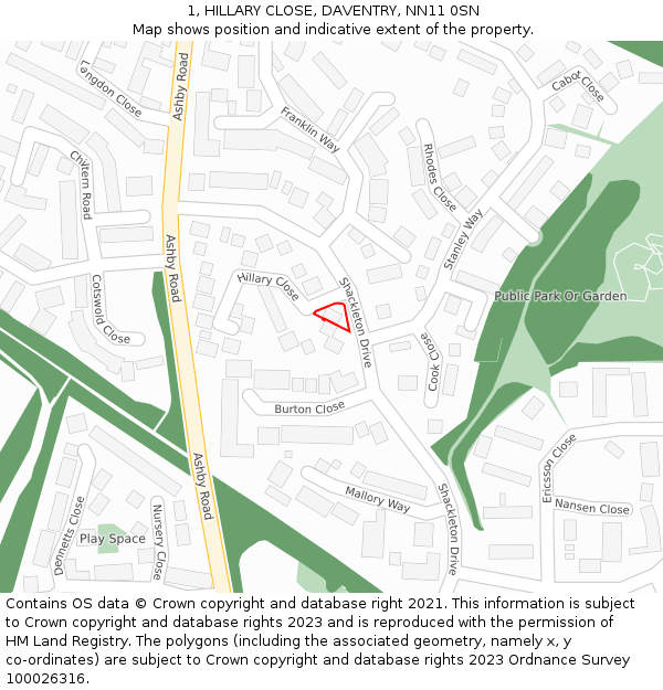 1, HILLARY CLOSE, DAVENTRY, NN11 0SN: Location map and indicative extent of plot