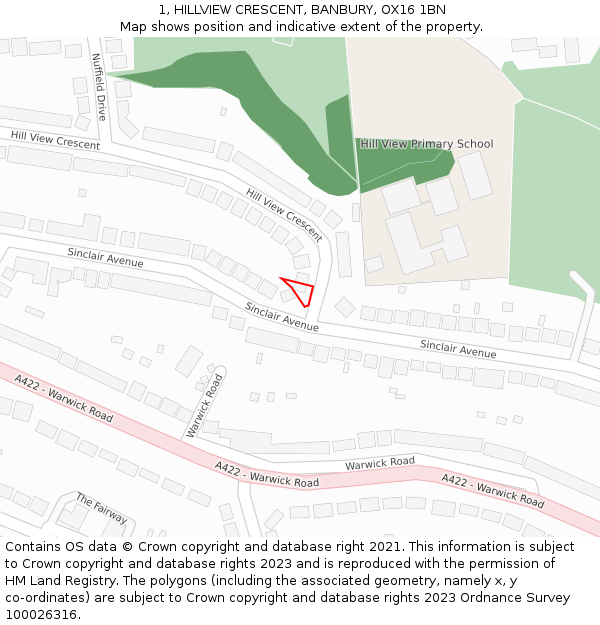 1, HILLVIEW CRESCENT, BANBURY, OX16 1BN: Location map and indicative extent of plot