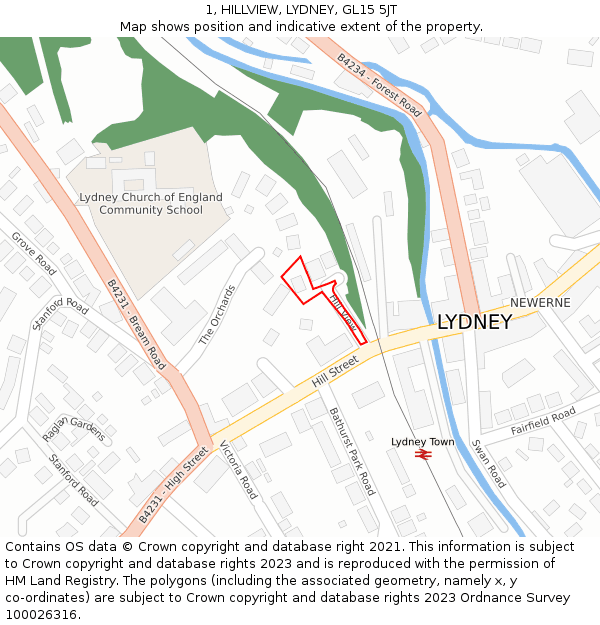 1, HILLVIEW, LYDNEY, GL15 5JT: Location map and indicative extent of plot
