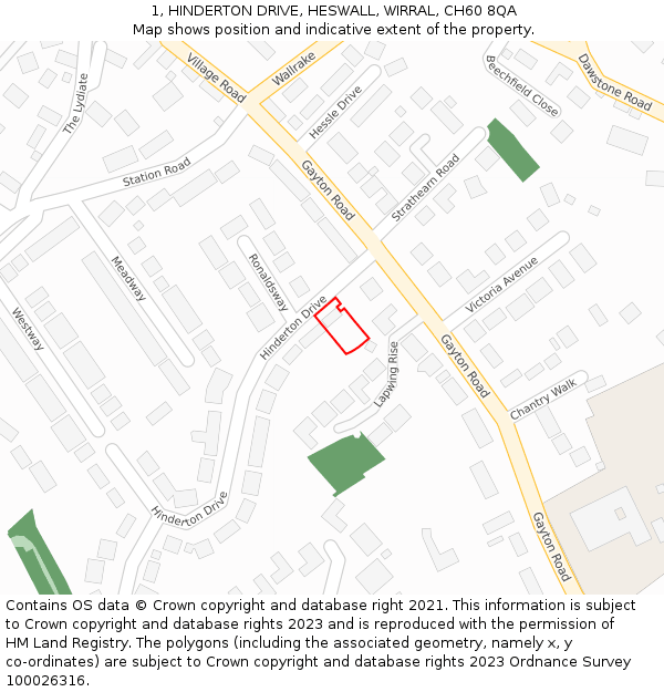 1, HINDERTON DRIVE, HESWALL, WIRRAL, CH60 8QA: Location map and indicative extent of plot