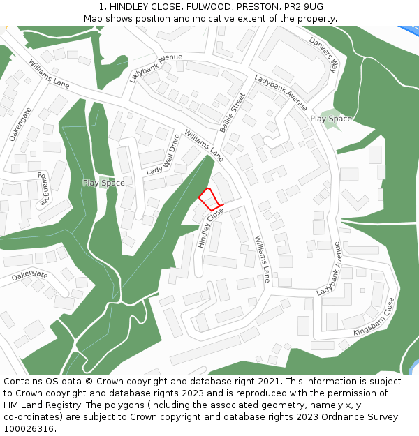 1, HINDLEY CLOSE, FULWOOD, PRESTON, PR2 9UG: Location map and indicative extent of plot
