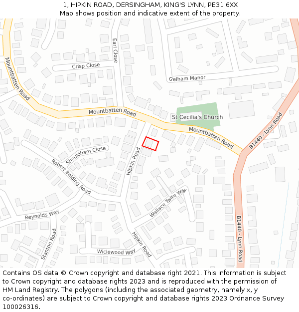 1, HIPKIN ROAD, DERSINGHAM, KING'S LYNN, PE31 6XX: Location map and indicative extent of plot