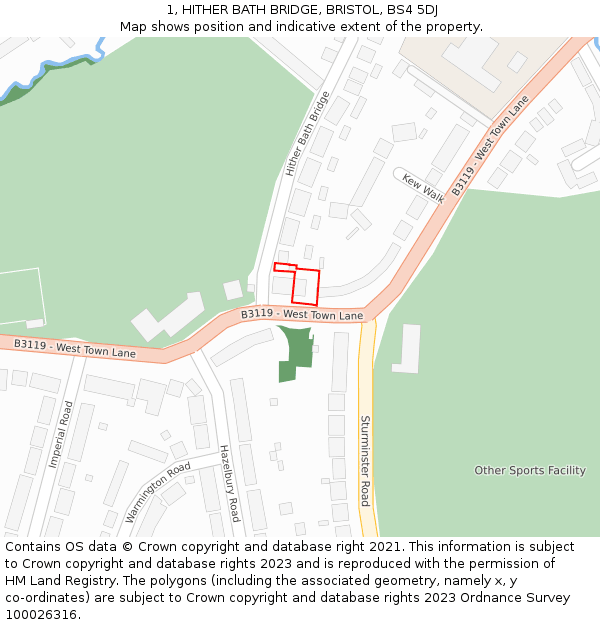 1, HITHER BATH BRIDGE, BRISTOL, BS4 5DJ: Location map and indicative extent of plot