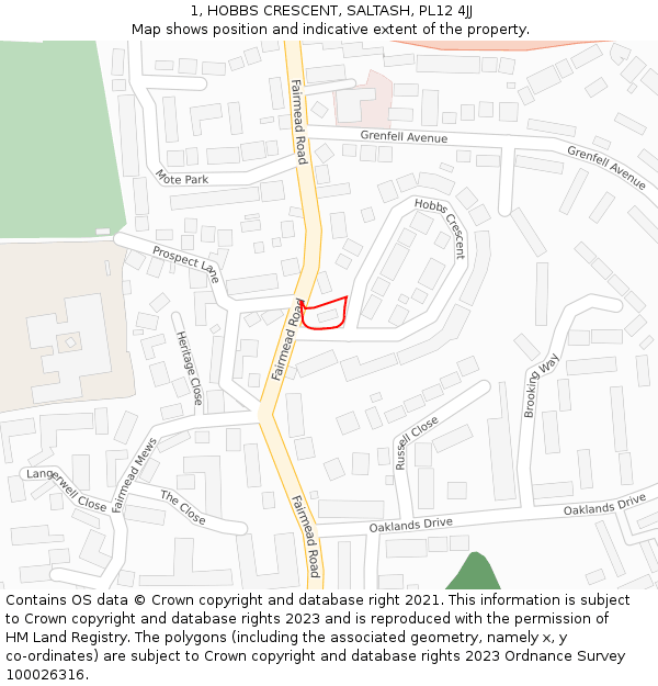 1, HOBBS CRESCENT, SALTASH, PL12 4JJ: Location map and indicative extent of plot