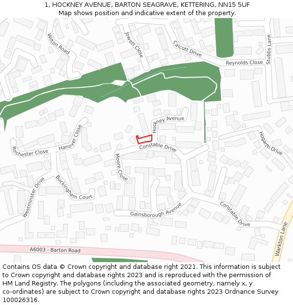 1, HOCKNEY AVENUE, BARTON SEAGRAVE, KETTERING, NN15 5UF: Location map and indicative extent of plot
