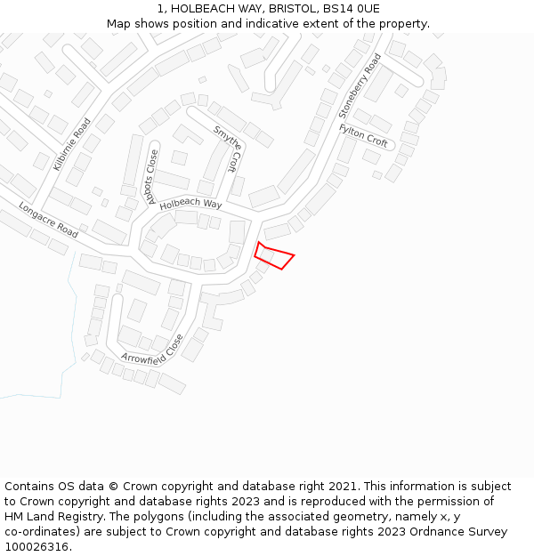 1, HOLBEACH WAY, BRISTOL, BS14 0UE: Location map and indicative extent of plot