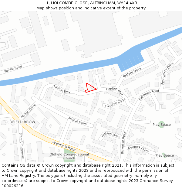 1, HOLCOMBE CLOSE, ALTRINCHAM, WA14 4XB: Location map and indicative extent of plot