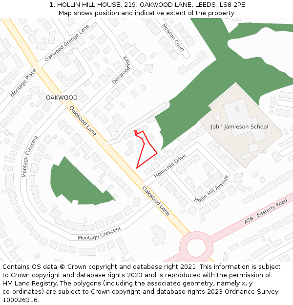 1, HOLLIN HILL HOUSE, 219, OAKWOOD LANE, LEEDS, LS8 2PE: Location map and indicative extent of plot
