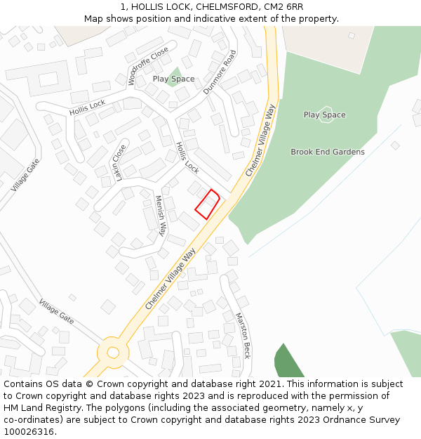 1, HOLLIS LOCK, CHELMSFORD, CM2 6RR: Location map and indicative extent of plot