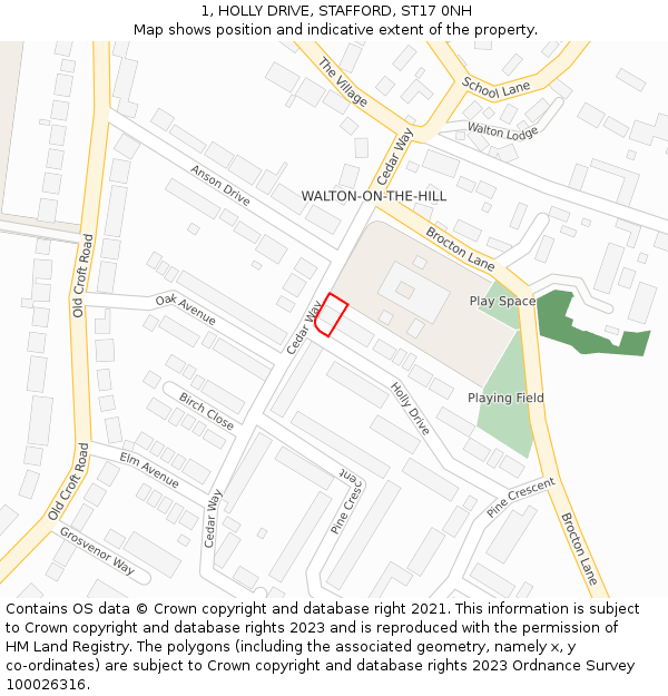 1, HOLLY DRIVE, STAFFORD, ST17 0NH: Location map and indicative extent of plot