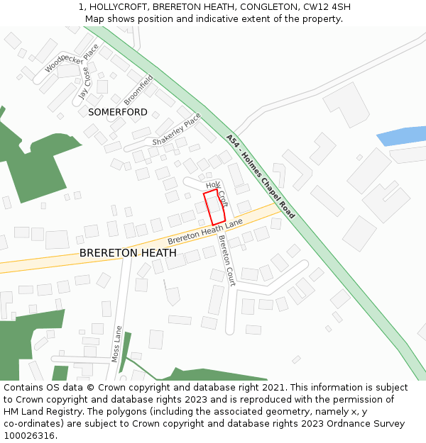 1, HOLLYCROFT, BRERETON HEATH, CONGLETON, CW12 4SH: Location map and indicative extent of plot
