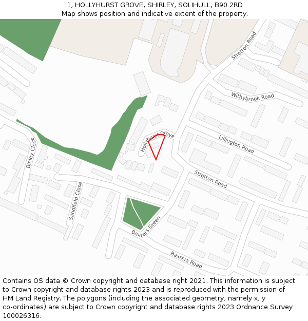 1, HOLLYHURST GROVE, SHIRLEY, SOLIHULL, B90 2RD: Location map and indicative extent of plot