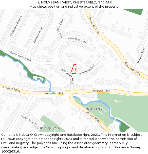 1, HOLMEBANK WEST, CHESTERFIELD, S40 4AS: Location map and indicative extent of plot