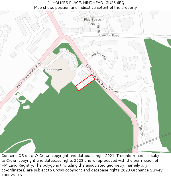 1, HOLMES PLACE, HINDHEAD, GU26 6EQ: Location map and indicative extent of plot