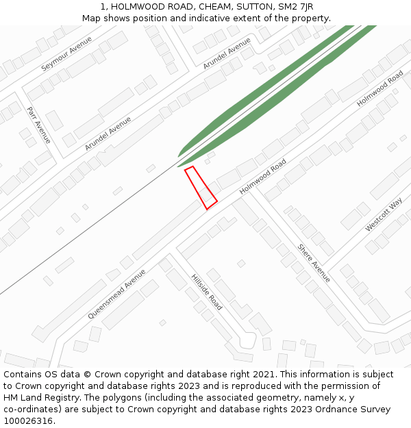 1, HOLMWOOD ROAD, CHEAM, SUTTON, SM2 7JR: Location map and indicative extent of plot