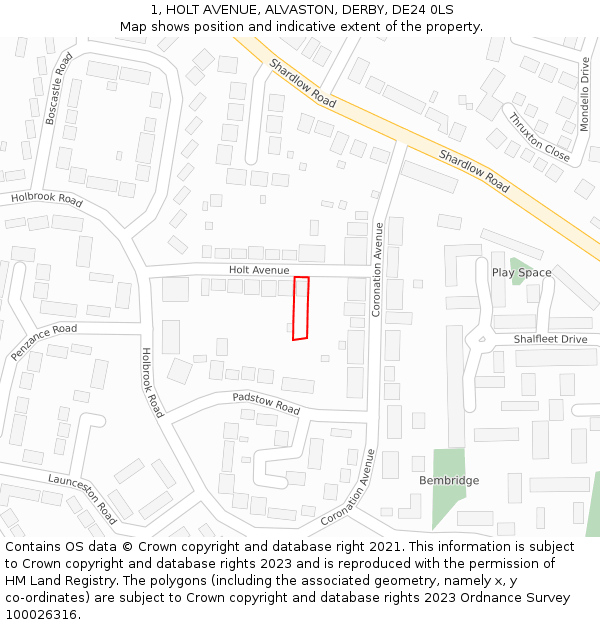1, HOLT AVENUE, ALVASTON, DERBY, DE24 0LS: Location map and indicative extent of plot