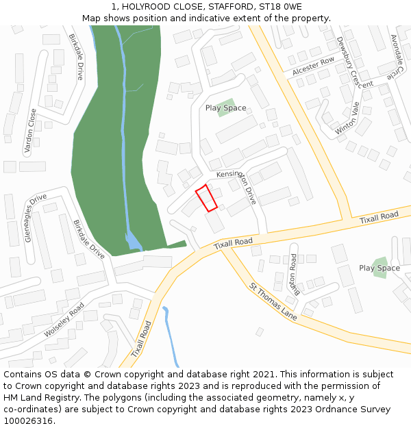 1, HOLYROOD CLOSE, STAFFORD, ST18 0WE: Location map and indicative extent of plot