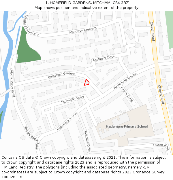 1, HOMEFIELD GARDENS, MITCHAM, CR4 3BZ: Location map and indicative extent of plot