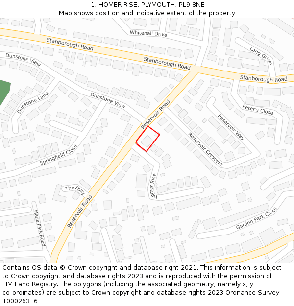 1, HOMER RISE, PLYMOUTH, PL9 8NE: Location map and indicative extent of plot