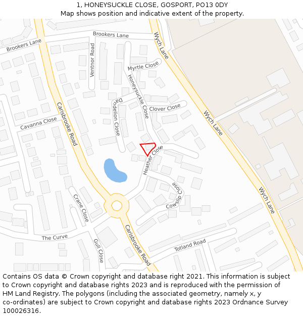 1, HONEYSUCKLE CLOSE, GOSPORT, PO13 0DY: Location map and indicative extent of plot