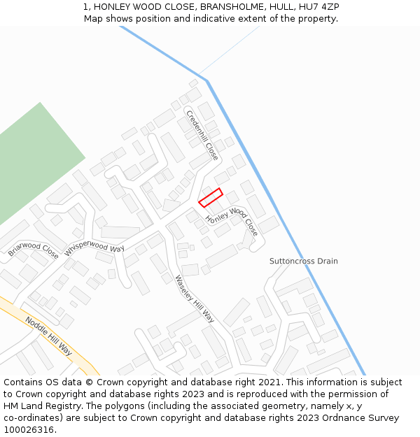 1, HONLEY WOOD CLOSE, BRANSHOLME, HULL, HU7 4ZP: Location map and indicative extent of plot