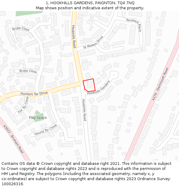 1, HOOKHILLS GARDENS, PAIGNTON, TQ4 7NQ: Location map and indicative extent of plot